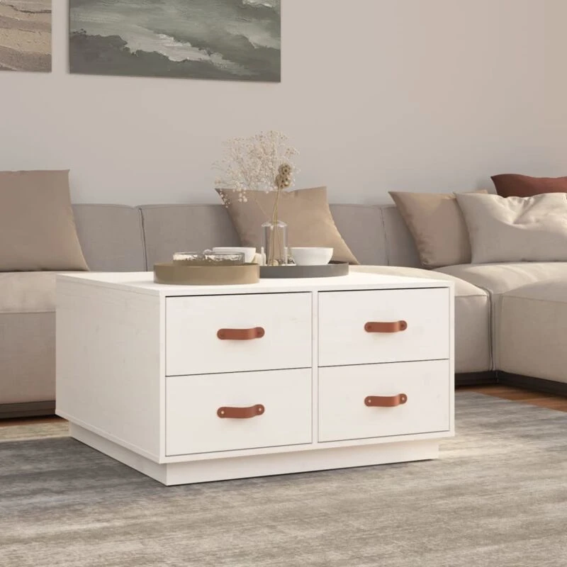Image of Vidaxl Coffee Table White 80X80X45cm Solid Wood Pine, White 821518