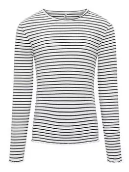 Image of Only Kids Girls Stripe Rib Long Sleeve Top - Night Sky/Cloud Dancer, Navy, Size Age: 11-12 Years, Women