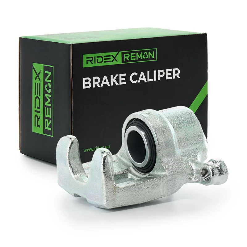 Image of RIDEX REMAN 78B1417R Brake caliper Rear Axle Left, with holding frame Grey Cast Iron, Steel Brake Caliper (78)