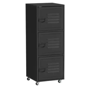 image of Homcom Rolling Storage Cabinet 3 Tier Mobile File Cabinet With Wheels Black