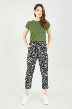 image of Black Ditsy Print Cropped Trousers