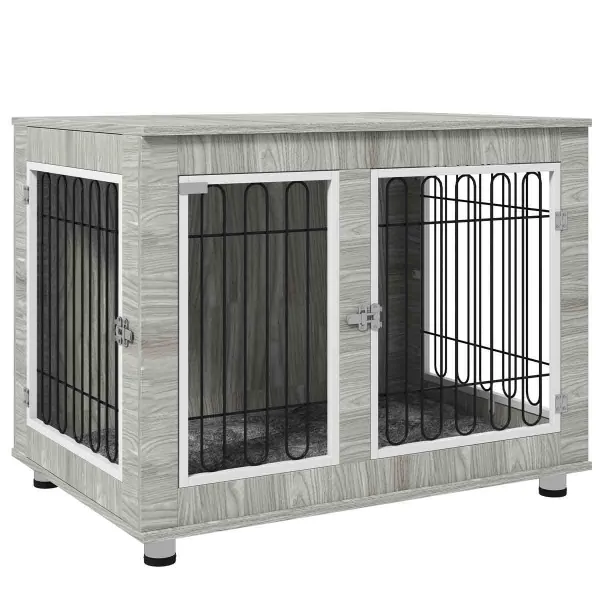 Image of PawHut Dog Crate End Table w/ Soft Cushion - Grey