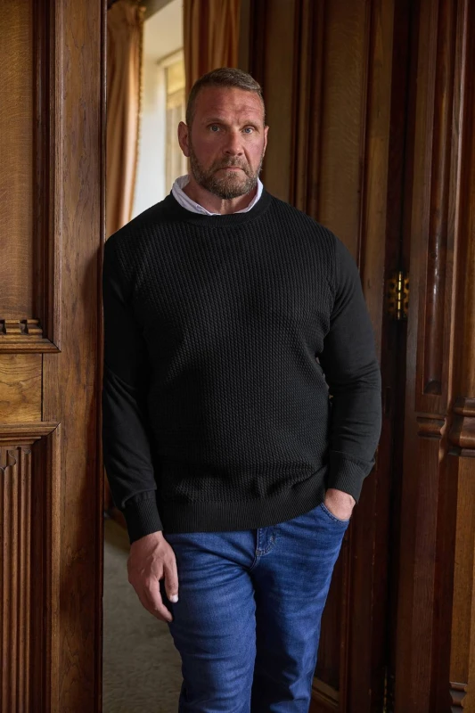 Image of BadRhino BadRhino Men Cable Knit Mock Shirt Jumper in Black Size: 3X-Large Black XXXL Male 5063111532995