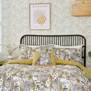 image of Scion Doggy Day Care Kingsize Duvet Cover Set, Mustard