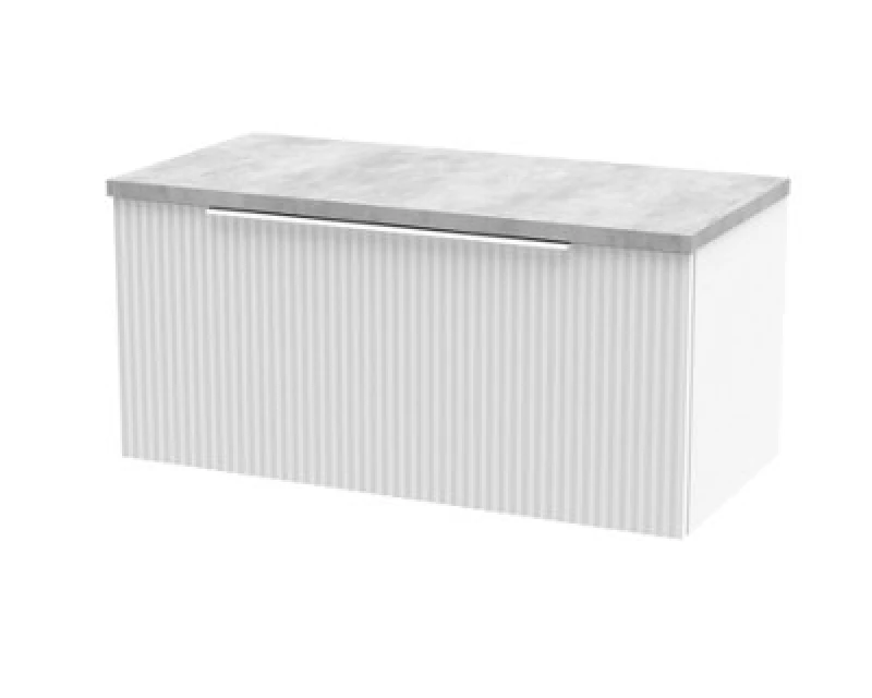 Image of Hudson Reed Fluted Wall Hung 1-Drawer Vanity Unit & Bellato Grey Laminate Worktop, Counter Top Vanity Unit In Satin White, 800mm