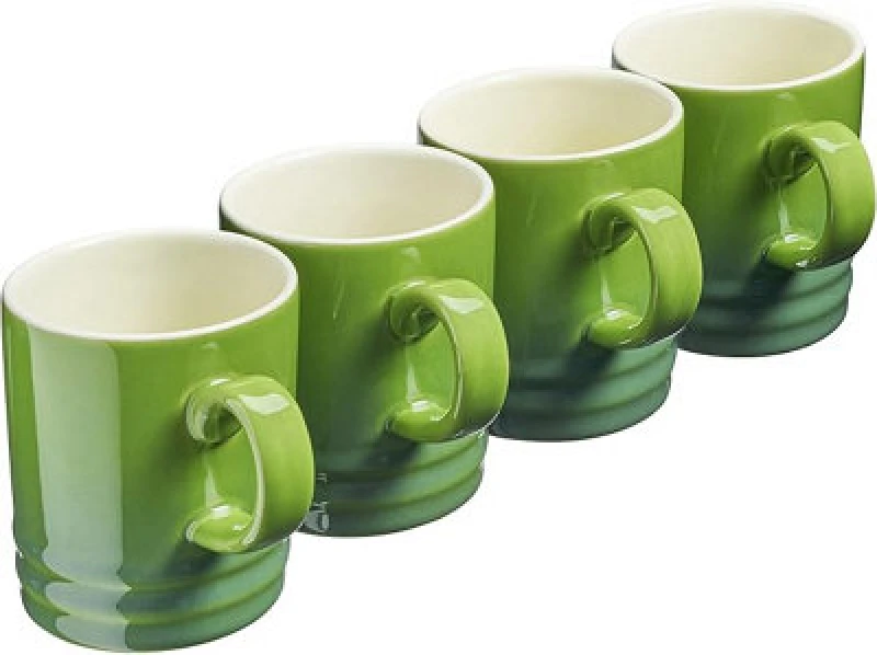 Image of Cooks Professional Set Of 4 Colourful Stoneware Mugs - Tea Coffee Drinking Cups 350Ml Capacity - Dishwasher & Microwave Safe - Green