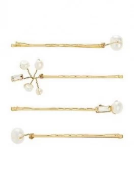 image of Accessorize 4-Pack Freshwater Pearl and Baguette Slides - Pearl