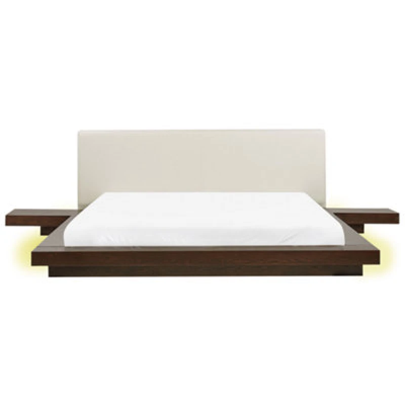 Image of Beliani Bed With LED Faux Leather Zen 180 X 200 Cm (Eu Super King) Dark Ash Wood