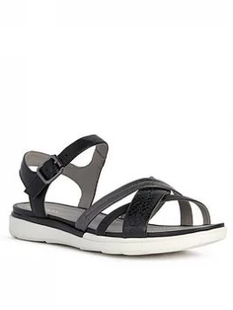 image of Geox Hiver Leather Flat Sandal - Black, Size 5, Women