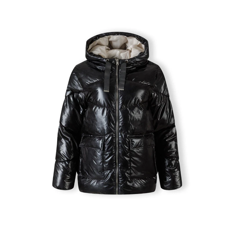 Image of Minoti Women quilted short hooded jacket with zip and pockets Black female 8 (XS)