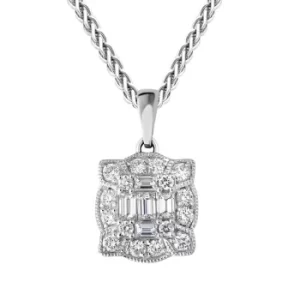 image of 18ct White Gold Diamond Baguette Cut Cluster Pendant