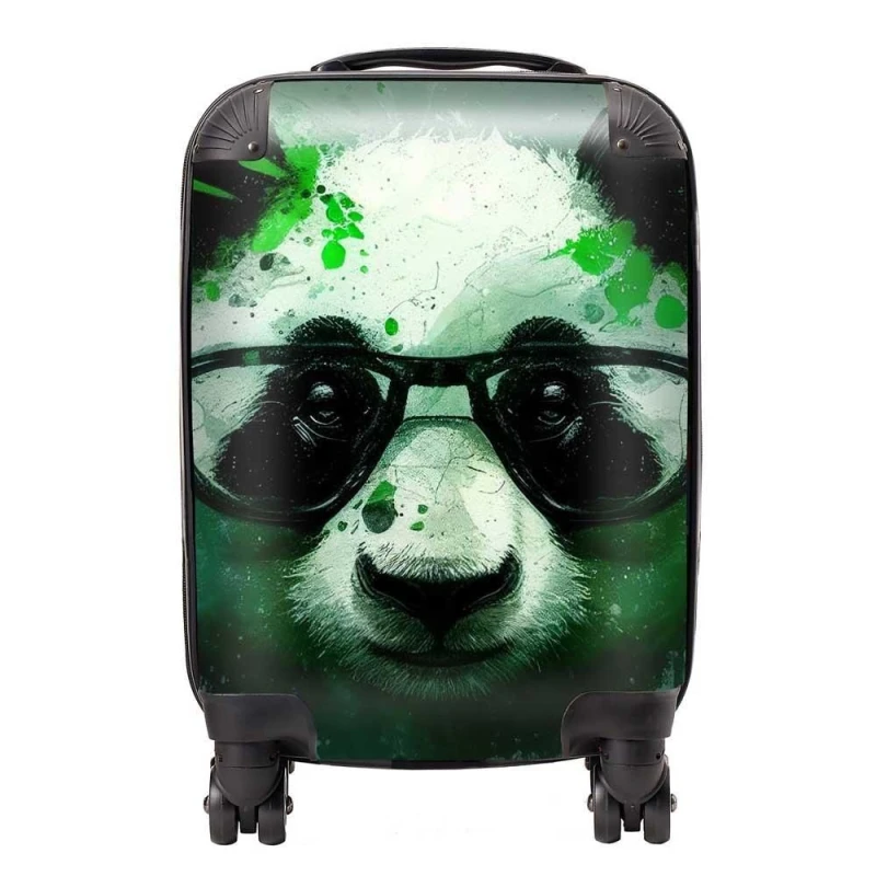 Image of Warren Reed - Designer Panda With Glasses, Green Splashart Suitcase Size: Large Green Unisex Large