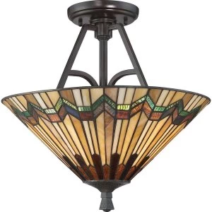 Image of 2 Light Large Tiffany Semi Flush - Bronze Finish, E27