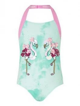 Image of Monsoon Girls Flamingo Sequin Swimsuit - Turquoise Size Age: 3-4 Years, Women