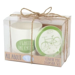 Image of I Wheelie Like Cycling Mug and Coaster Set