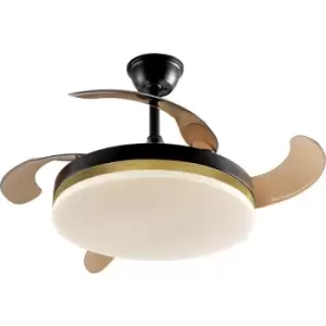 Image of Schuller Vento Ceiling Fan Matt Black And Gold Leaf 3000-6000K Remote Control