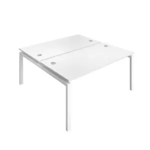 Image of Telescopic Sliding 2 Person White Bench with Cable Port - 1400 X 800 - White Frame