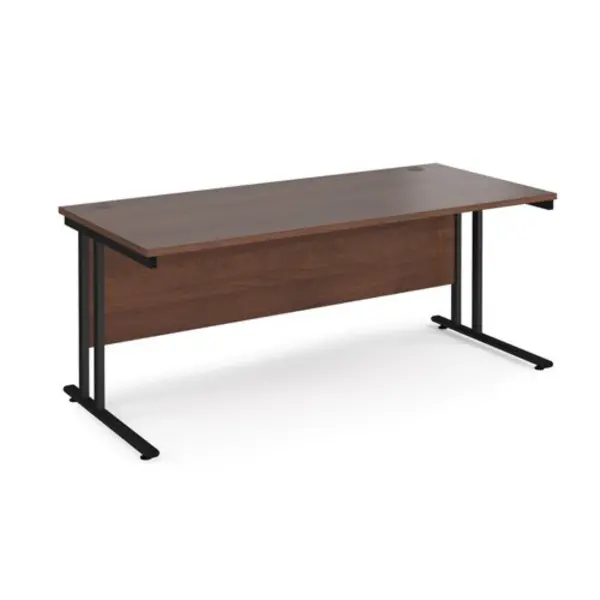 image of Office Desk 1800mm Rectangular Desk With Cantilever Leg Walnut Tops With Black Frames Maestro 25