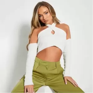 image of I Saw It First Cold Shoulder Halterneck Knit Crop Top - Cream