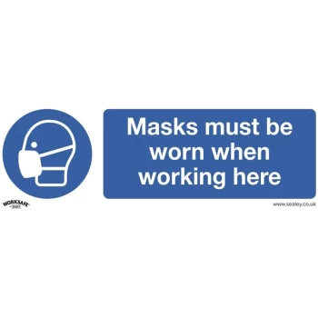 image of SS57V10 Mandatory Safety Sign - Masks Must Be Worn - Self-Adhesive Vinyl - Pack of 10 - Sealey