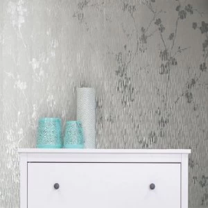 image of Sublime Silver Theia Metallic Floral Wallpaper - One size