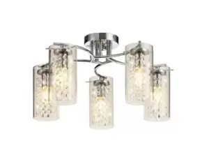 image of Semi Flush Ceiling Light, 5 x E14, Polished Chrome, Crystal, Glass