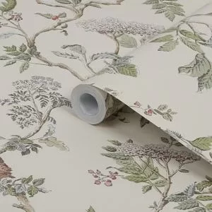 Laura Ashley Elderwood Neutral Floral Smooth Wallpaper