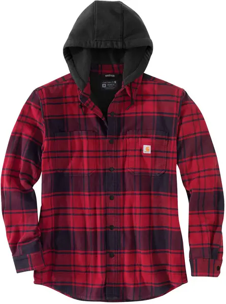 Image of Carhartt Flannel Fleece Lined Hooded Shirt, red, Size 2XL
