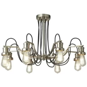 image of Searchlight Olivia 8 Light Ceiling, Black Braided Fabric Cable, Satin Silver