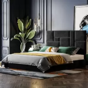 Image of Conmo Upholstered Beds - Plush Velvet, King Size Frame, Black - Black