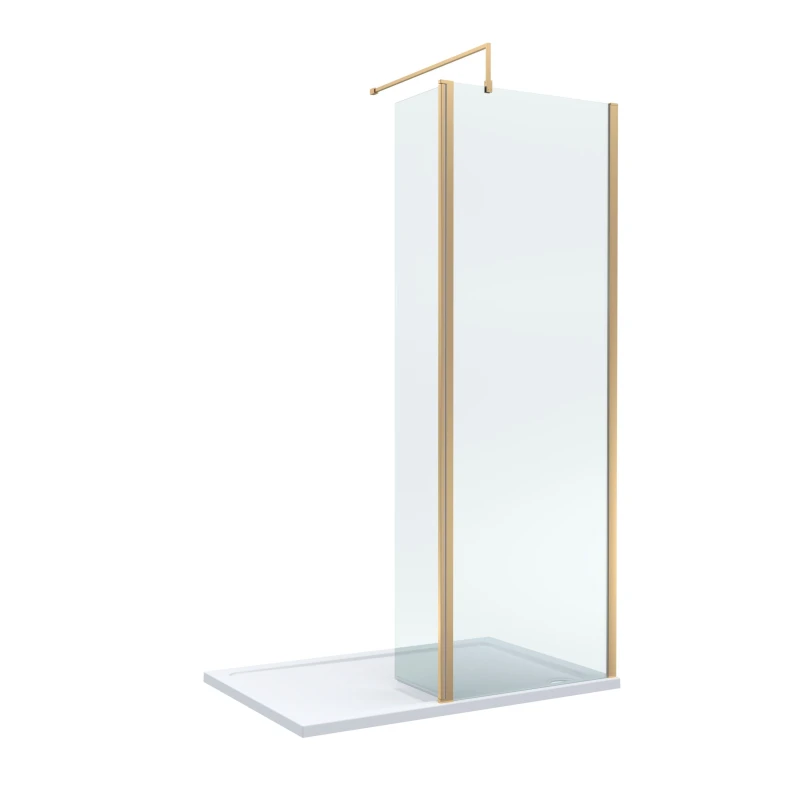 Image of Balterley 8mm Glass Wetroom Screen, Return Brushed Brass and Tray 1200 x 800mm Bronze