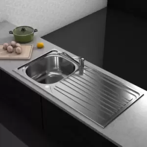 Image of Single Bowl Chrome Stainless Steel Kitchen Sink with Reversible Drainer - Essence Ava