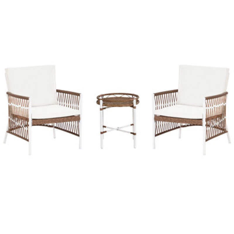 Image of Beliani Bistro Set With Cushions Levico Metal White