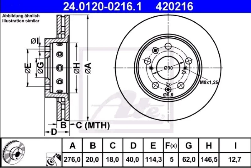 Image of ATE 24.0120-0216.1 Brake disc Vented, Coated Brake Disc (82)