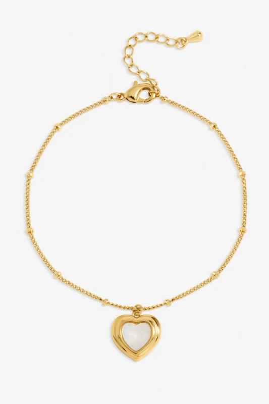 Image of Inicio Womens Gold Plated Mother of Pearl Heart Bracelet - Gift Pouch Gold Female One Size