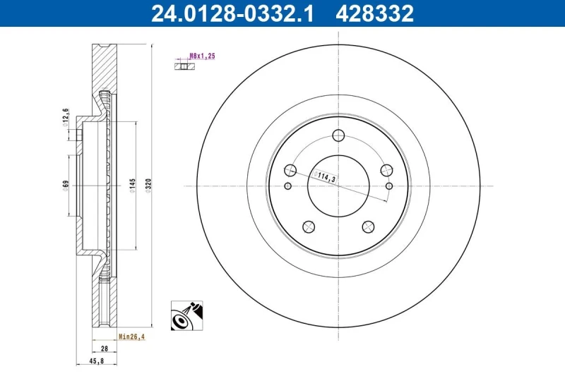 Image of Brake disc ATE 24.0128-0332.1