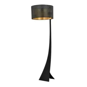 image of Estrella Black Floor Lamp with Shade with Black, Gold Fabric Shades, 1x E27