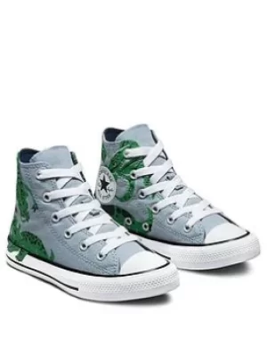 image of Converse Chuck Taylor All Star Hi Dinosuar Daze Detail Childrens Trainer, Blue, Size 1