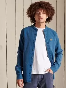 Image of Superdry Indigo Henley Workwear Shirt - Mid Wash, Size 2XL, Men
