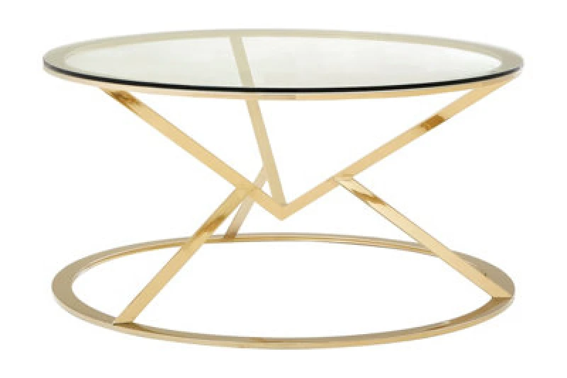Image of Orsina Versatile Corseted Round Champagne Coffee Table, Geometric Display Table, Unique Decorative Coffee Table