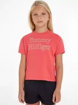 Image of Tommy Hilfiger Girls Tommy Hilfiger Stitch Short Sleeve T-Shirt - Laser Pink, Size Age: 10 Years, Women