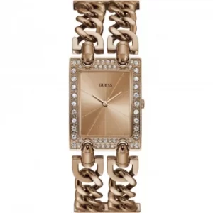Image of GUESS ladies rose gold watch with rose gold dial.