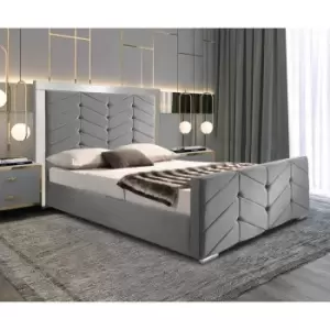Image of Marisa Upholstered Beds - Plush Velvet, King Size Frame, Grey - Grey