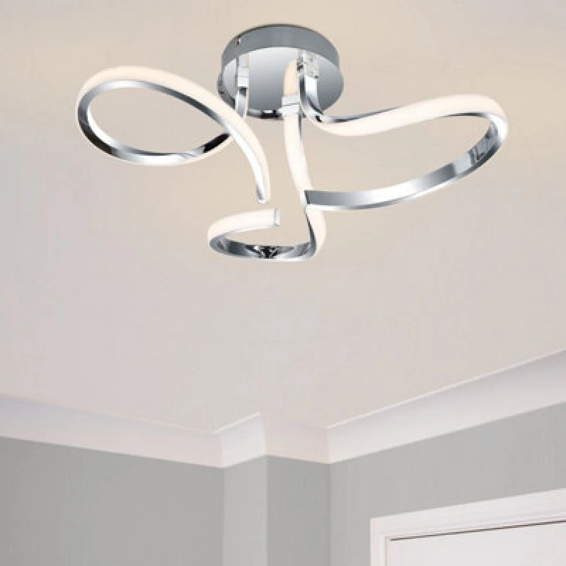 Image of Cosylyte Moss 3 Light Integrated Led, Modern Curved Ceiling Light - Chrome