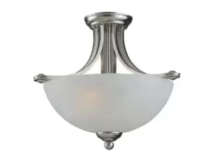 image of Texas Satin Nickel White Alabaster Bowl Semi Flush Ceiling Light