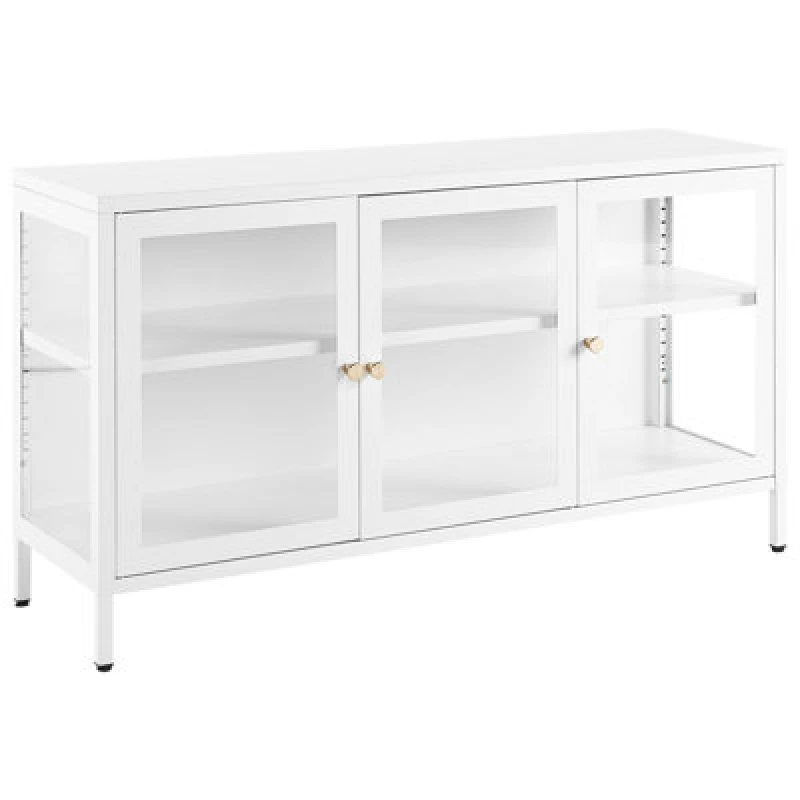Image of Beliani Glass Display Sideboard Newport Metal 115cm White