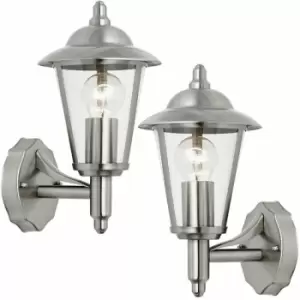 Image of 2 pack IP44 Outdoor Wall Lamp Stainless Steel Traditional Lantern Porch Uplight