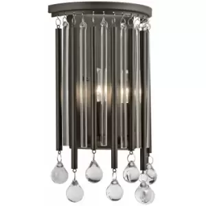 image of Loops - Twin Wall Light Hanging Black Metal Rods/Clear Glass Tubes Beads LED E14 60W