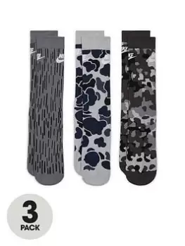 Image of Nike NSW Everyday Essential Camo Print 3 Pack Socks - Grey/Black, Grey/Black, Size L, Men
