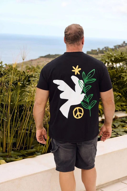Image of BadRhino Mens Dove Graphic T-Shirt in Black Size: 3XL Black Male 3XL